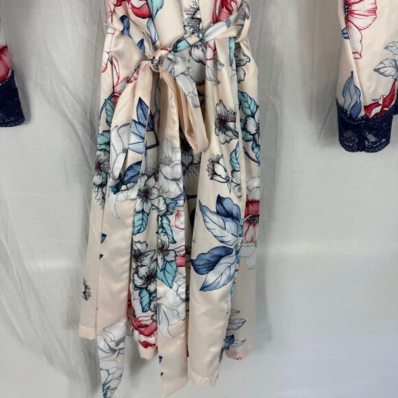 Linea Donatella Satin Short Robe Women's Large Pink Blue Floral - Picture 4 of 11